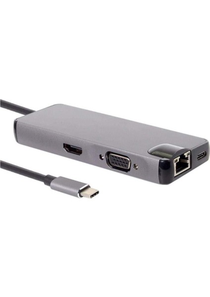 Type-C To USB 3.0 Çoklayıcı Ethernet 4K HDMI 8 in 1 SD/TF Adaptör