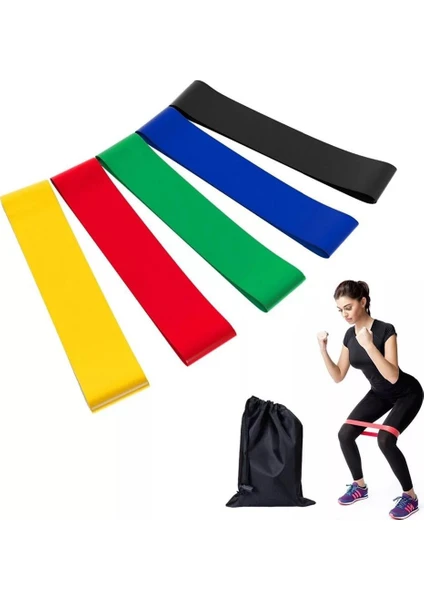 Aerobik Band Latex Aerobik Bandı Pilates Yoga Lastiği 5'li Set