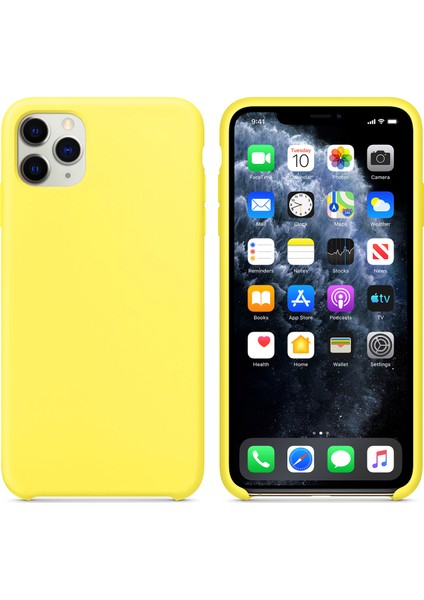 Apple iPhone 11 Pro Max Kılıf Liquid Lansman Silikon Sarı