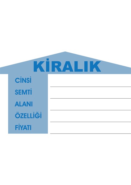 Emlak Kiralık Afişi A4 Boyutunda 100'lü Mavi
