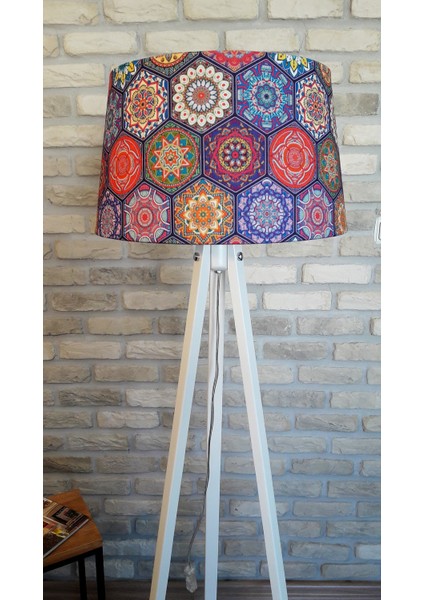 Mandala Desen Masif 3 Ayaklı Lambader Mor / Beyaz fiyatları
