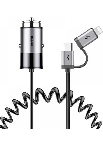 Enjoy Together Serisi Apple iPhone Uyumlu Lightning ve Type-C Araç Şarj Cihazı - Gri