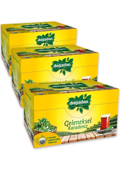 Geleneksel Karadeniz Bergamot Aromalı 100'lük Demlik Çay, 3'lü Set