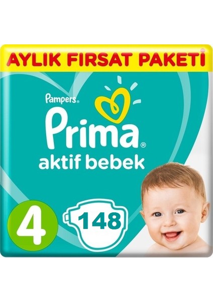 Aktif Bebek Bezi 4 Beden 148 Adet Aylık Fırsat Paketi