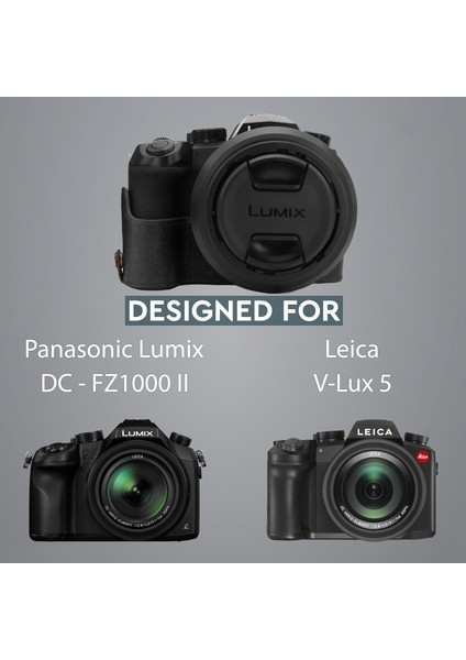 Hakiki Deri Tek Dip Kılıf Leica V-Lux5, Panasonic Lumix DC-FZ1000 II ile Uyumlu fırsatları