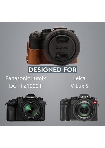 Hakiki Deri Tek Dip Kılıf Leica V-Lux5, Panasonic Lumix DC-FZ1000 II ile Uyumlu fırsatları