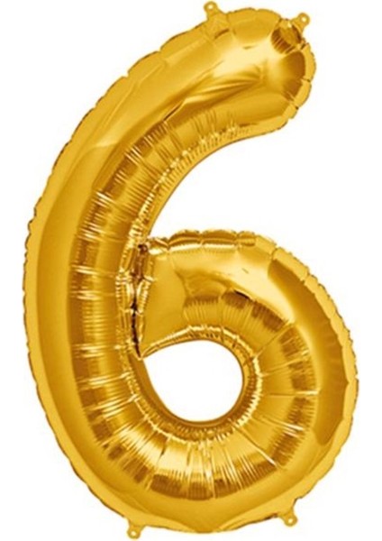 Cakes & Party 6 Rakamı Altın (Gold) Rengi Folyo Balon 40 Inc 100 cm