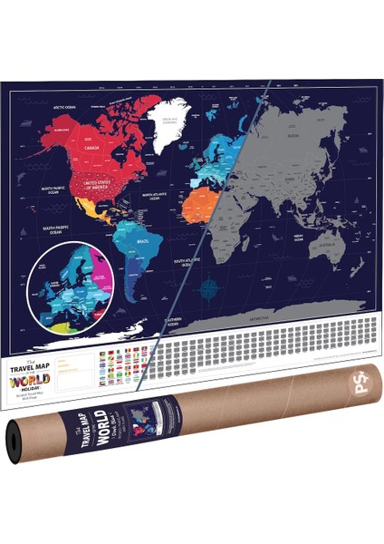 Scratch Map 2020 Versiyon Kazınabilir Dünya Haritası 70 x 100 cm