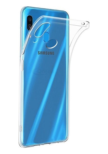 Samsung Galaxy A30 Silikon Kılıf Şeffaf + Tam Kaplayan 5D Cam Ekran Koruyucu Şeffaf