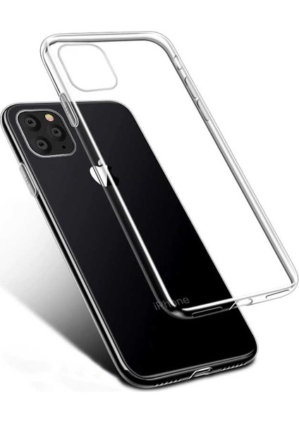 Apple iPhone 11 Pro Max Silikon Kılıf Şeffaf + Tam Kaplayan 6D Nano Ekran Koruyucu Şeffaf