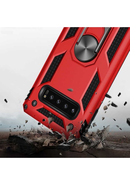 Samsung Galaxy A2 Core Kılıf Shockproof Standlı Yüzük Tutuculu + Temperli Ekran Koruma Gold