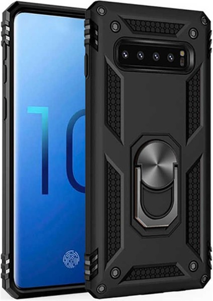 Samsung Galaxy A2 Core Kılıf Shockproof Standlı Yüzük Tutuculu + Temperli Ekran Koruma Siyah