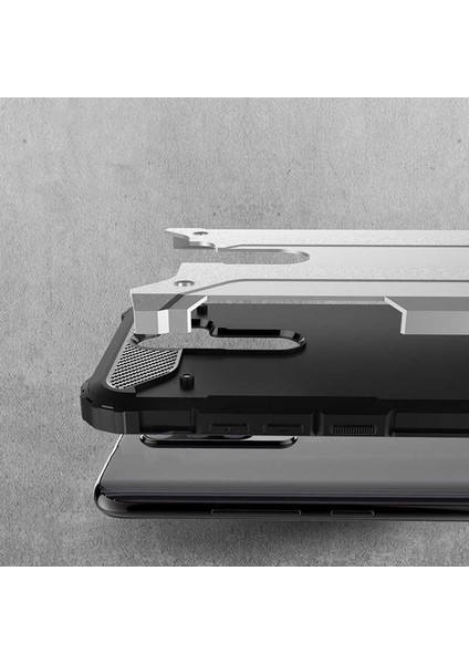 Case 4U Xiaomi Redmi Note 8 Pro Kılıf Military Armor Çift Katmanlı Crash Silikon Kılıf Siyah