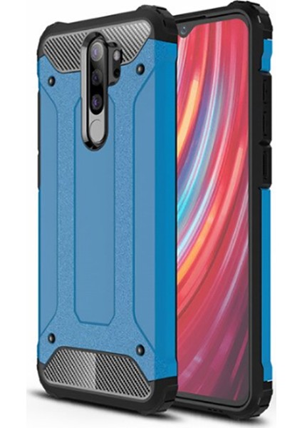 Case 4U Xiaomi Redmi Note 8 Pro Kılıf Military Armor Çift Katmanlı Crash Silikon Kılıf Mavi