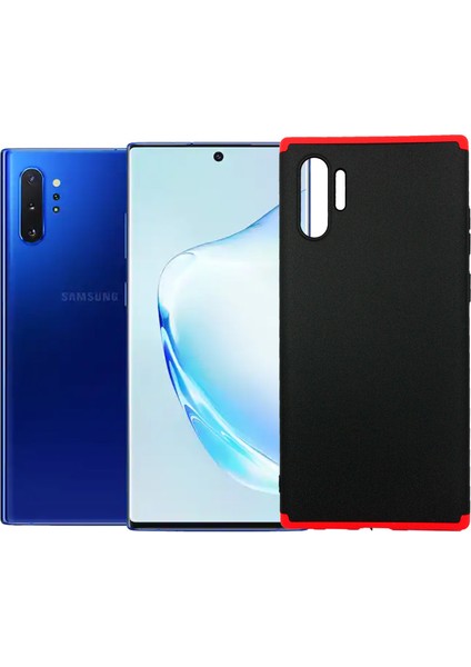 Samsung Galaxy Note 10 Plus Kılıf 3 Parçalı Tam Koruma Sert Mika Ays Kapak Siyah Kırmızı