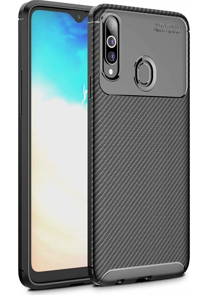 Case 4U A20S Uyumlu Kılıf Rugged Armor Karbon Desenli Lüx Negro Silikon Arka Kapak Siyah