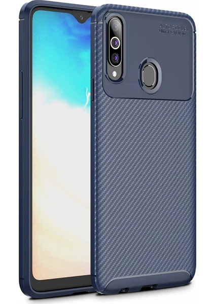 Case 4U Samsung Galaxy A20S Kılıf Karbon Desenli Sert Silikon Arka Kapak Negro Lacivert