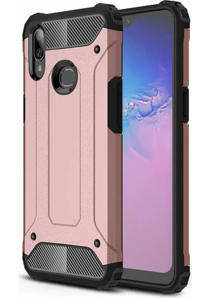 Case 4U Galaxy A10S Kılıf Military Armor Çift Katmanlı Crash Silikon Kılıf Rose Gold