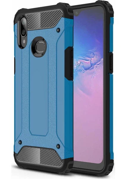 Case 4U Galaxy A10S Kılıf Çift Katmanlı Zırh Koruma Tank Crash Arka Kapak Mavi