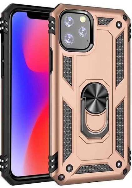 Apple iPhone 11 Pro Kılıf Çift Katmanlı Yüzüklü Manyetik Vega Arka Kapak Altın