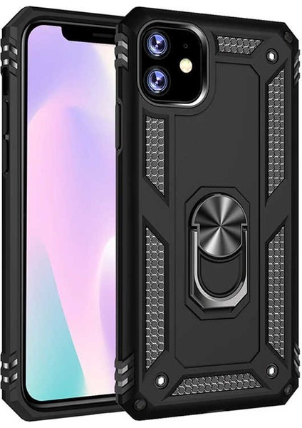 Apple iPhone 11 Kılıf Çift Katmanlı Yüzüklü Manyetik Vega Arka Kapak Siyah
