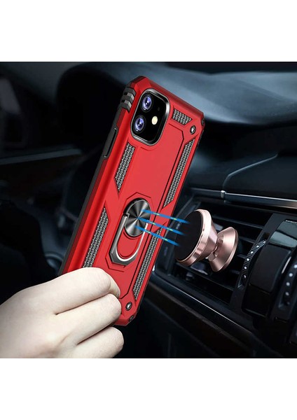 Apple iPhone 11 Kılıf Çift Katmanlı Yüzüklü Manyetik Vega Arka Kapak Siyah