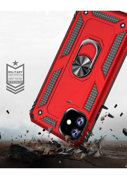 Apple iPhone 11 Kılıf Çift Katmanlı Yüzüklü Manyetik Vega Arka Kapak Siyah