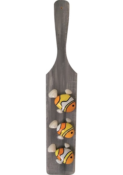 Doğal Taş Boyama Ahşap Spatula - Renkli Balıklar