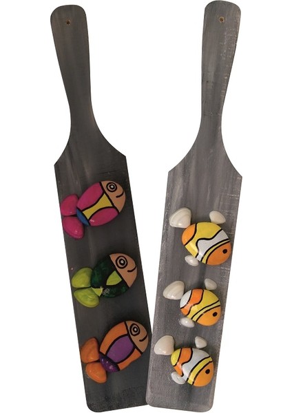 Doğal Taş Boyama Ahşap Spatula - Renkli Balıklar fiyatları