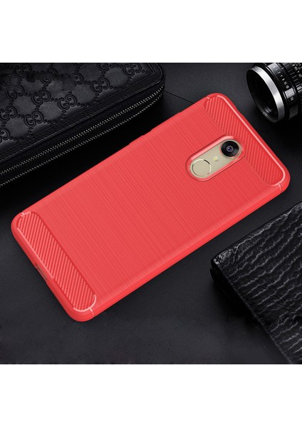 Xiaomi Redmi 5 Kılıf Room Antişok Karbon Silikon Kapak Kılıf + Nano Ekran Koruyucu Kırmızı