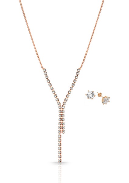 Rose Kaplama Su Yolu Kolye Küpe Set Ps0796