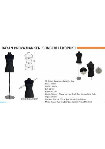 Süngerli Terzi Prova Bayan Cansız Manken 36-38 Beden Prova Mankeni Parlak Krom Ayaklı