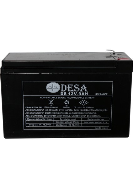 Tse Belgeli Desa 12V 9AH - 12V 9A Bakımsız Kuru Akü