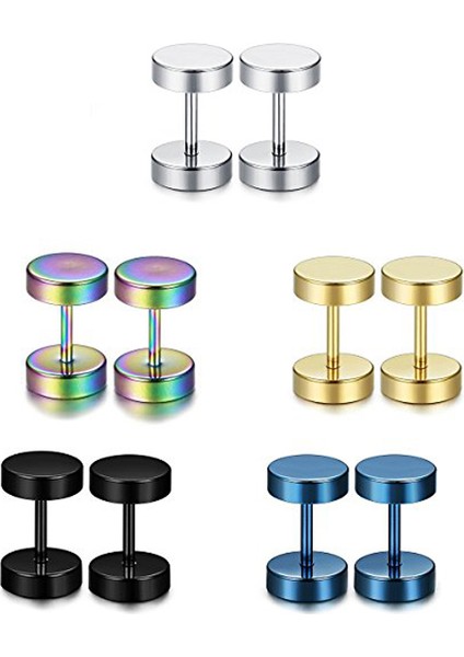 5 Çift Renk Çelik 8 Mm. Bayan Erkek Küpe EB62