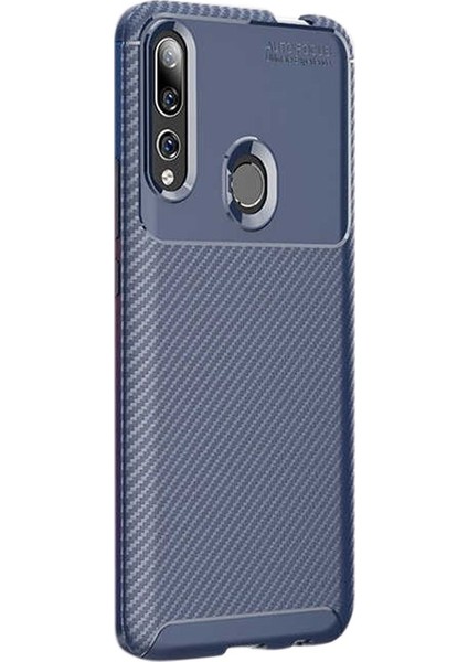 Huawei Y9 Prime 2019 Kılıf Negro Karbon Dizayn Silikon + Nano Glass Lacivert