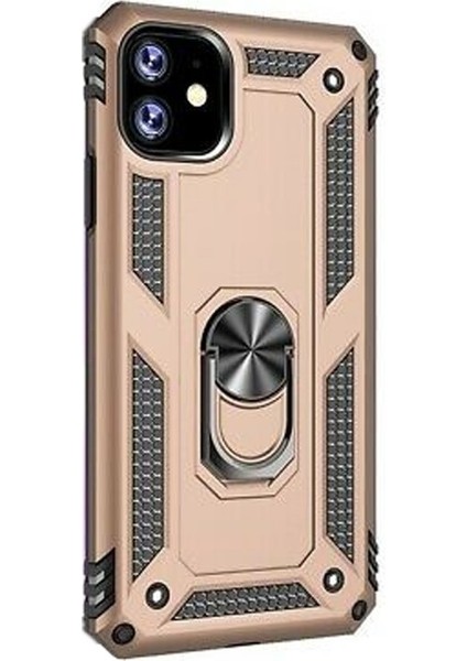 Apple iPhone 11 Kılıf Vega Standlı Yüzüklü Mıknatıslı + Nano Glass Gold