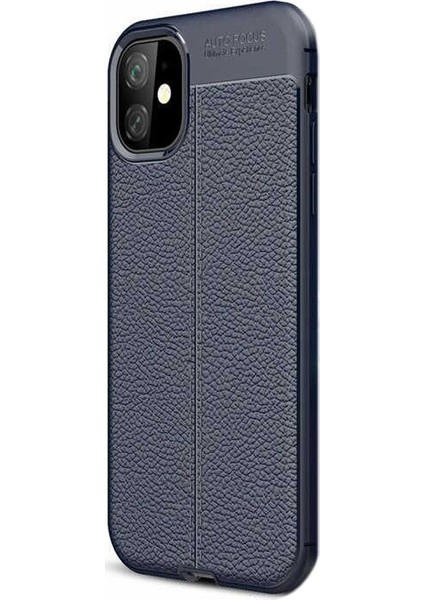 Apple iPhone 11 Kılıf Niss Silikon Deri Görünümlü + Nano Glass Lacivert