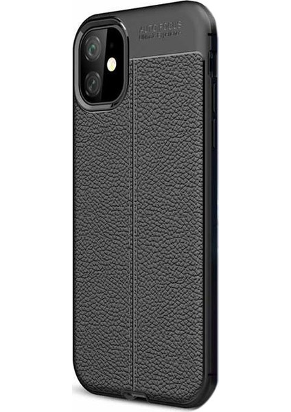 Apple iPhone 11 Kılıf Niss Silikon Deri Görünümlü + Nano Glass Siyah