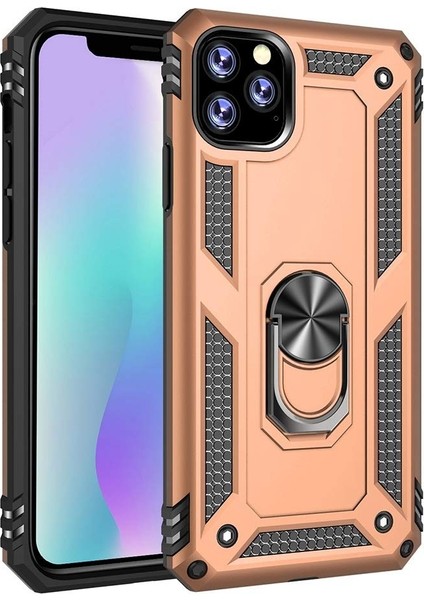 Case Street Apple iPhone 11 Pro Kılıf Çift Katmanlı Yüzüklü Tank Vega Koruma Kırmızı