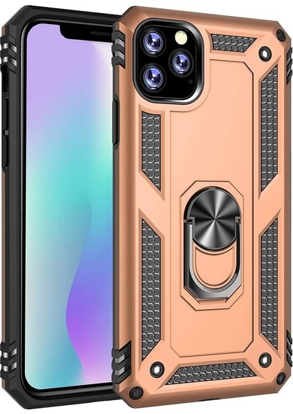 Apple iPhone 11 Pro Max Kılıf Vega Standlı Yüzüklü Mıknatıslı Bronz