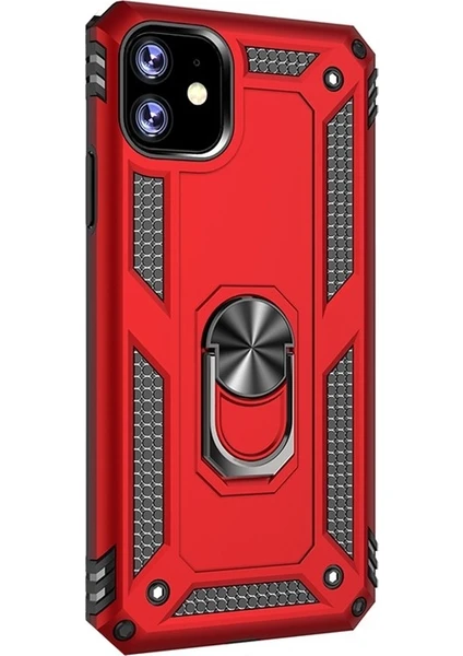 Case Street Apple iPhone 11 Kılıf Çift Katmanlı Yüzüklü Tank Vega Koruma Kırmızı