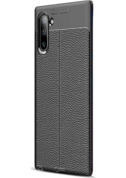 Samsung Galaxy Note 10 Kılıf Niss Silikon Deri Görünümlü Siyah