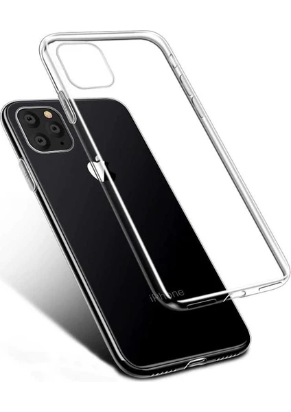 Apple iPhone 11 Pro Max Kılıf Süper Sillikon Yumuşak Arka Koruma + Nano Glass Şeffaf