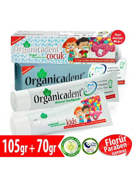 Florürsüz Doğal Diş Macunu 75ml + 50 ml Çocuk Diş Macunu Aile Paketi