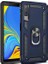Samsung Galaxy A7 2018 Kılıf Yüzüklü Standlı Ultra Korumalı Manyetik Vega Kapak-Lacivert + Cam Ekran Koruyucu 1