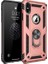 Apple iPhone XS Kılıf Yüzüklü Standlı Ultra Korumalı Manyetik Vega Kapak-Rose + Nano Ekran Koruyucu 1