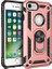 Apple iPhone 8 Kılıf Yüzüklü Standlı Ultra Korumalı Manyetik Vega Kapak-Rose + Tam Kaplayan 5D Nano Ekran Koruyucu Beyaz 1