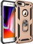 Apple iPhone 7 Plus Kılıf Yüzüklü Standlı Ultra Korumalı Manyetik Vega Kapak-Gold + Tam Kaplayan 5D Nano Ekran Koruyucu Beyaz 1