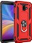 Samsung Galaxy J4 Plus Kılıf Yüzüklü Standlı Ultra Korumalı Manyetik Vega Kapak-Kırmızı + Tam Kaplayan 5D Nano Ekran Koruyucu 1