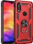 Xiaomi Redmi Note 7 Kılıf Yüzüklü Standlı Ultra Korumalı Manyetik Vega Kapak-Kırmızı + Tam Kaplayan 6D Nano Ekran Koruyucu 1